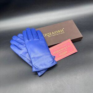 Womens Blue Lambskin Leather Gloves Cashmere Lining Driving FEIQAOSH Size Small?